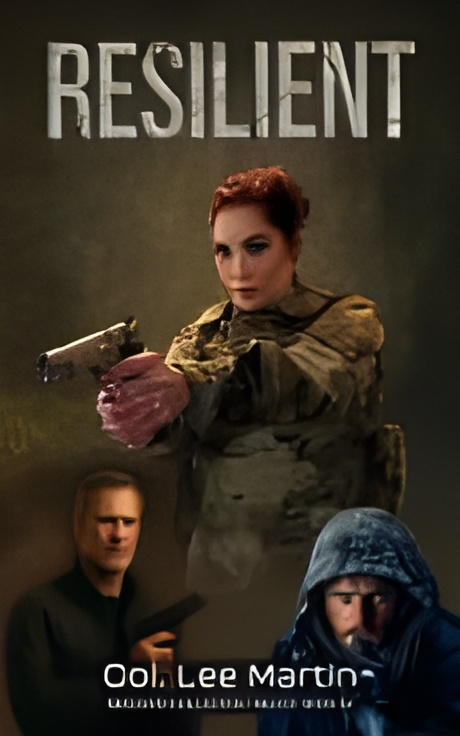 Book cover: A woman in military fatigues aims a gun. Two men are in the foreground.