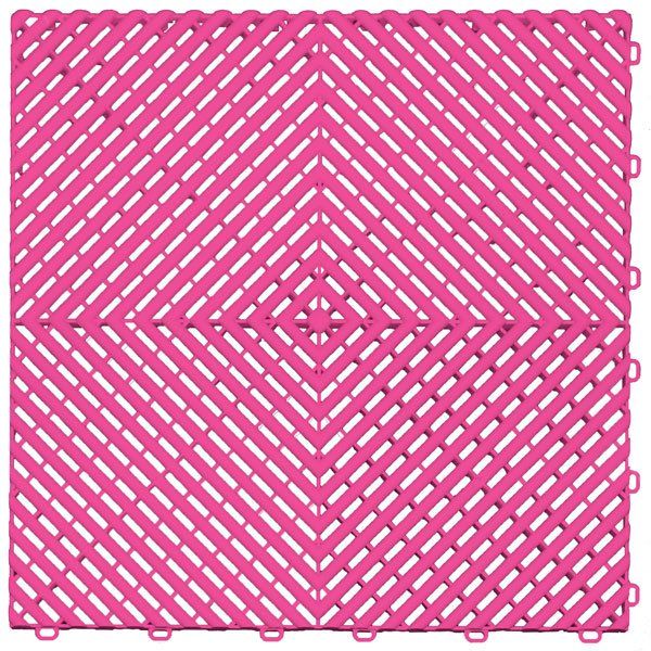 A pink plastic tile with white lines and a diamond pattern.