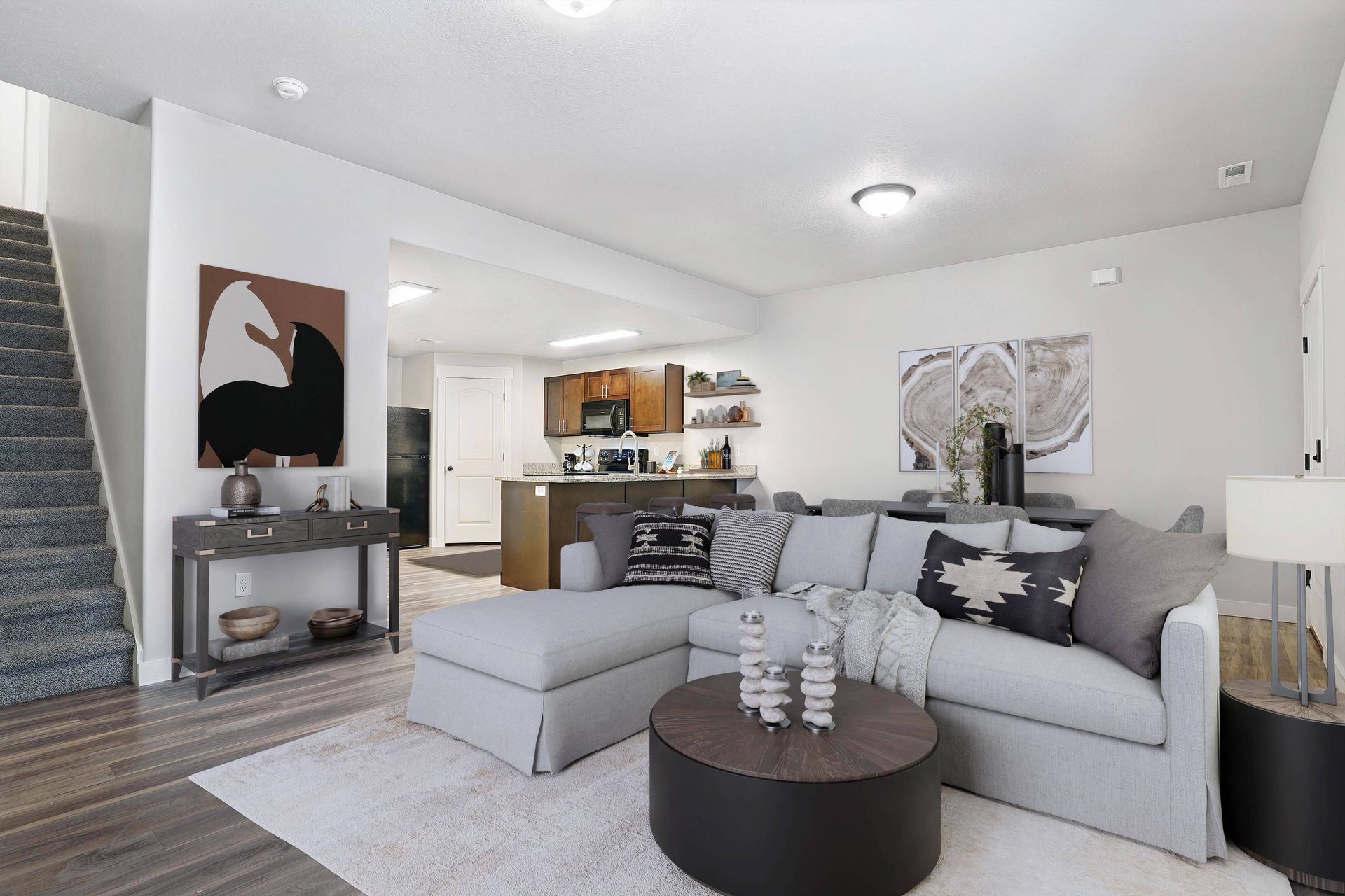 Apartment living room with couch.