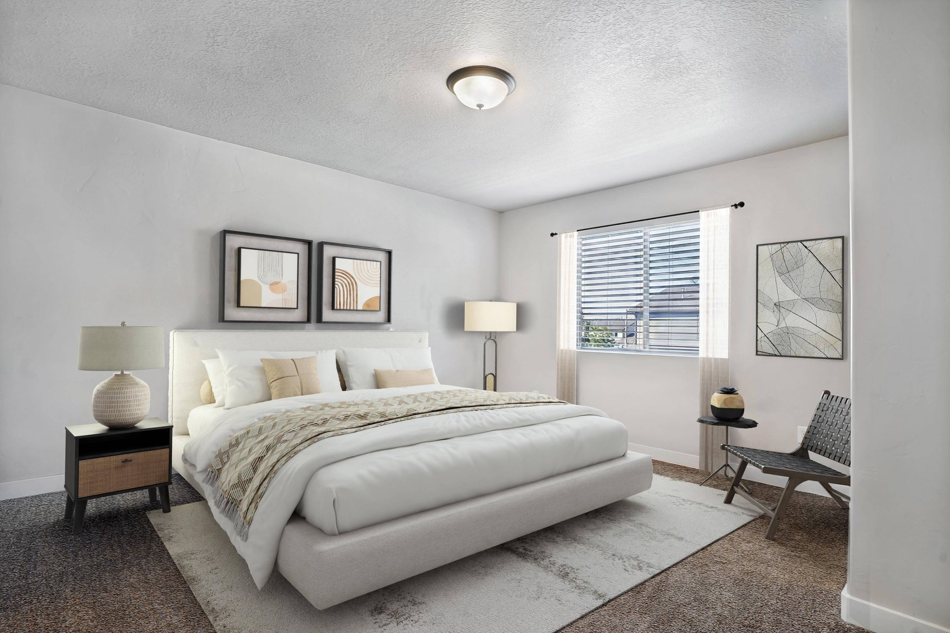 Apartment bedroom with bed.