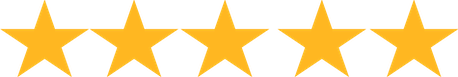 Five yellow stars are lined up in a row on a white background.