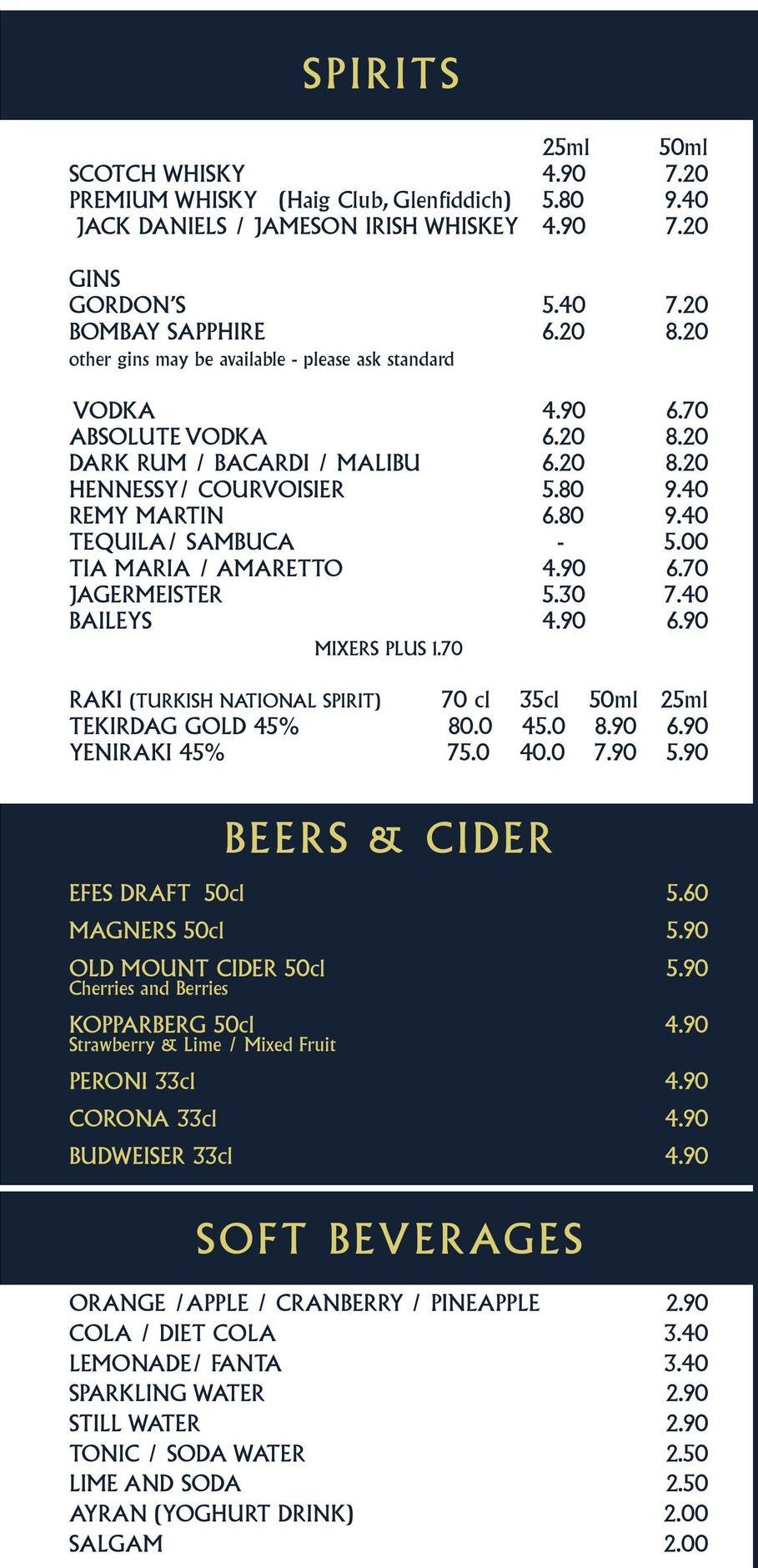 A black and white menu with a few numbers on it