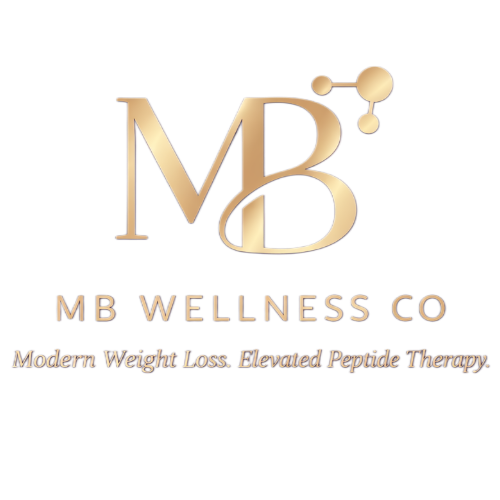 MB Wellness Co. logo in gold with “Modern Weight Loss. Elevated Peptide Therapy.”