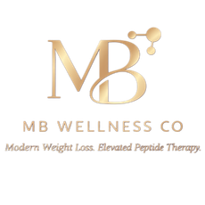 MB Wellness Co. logo in gold with “Modern Weight Loss. Elevated Peptide Therapy.”