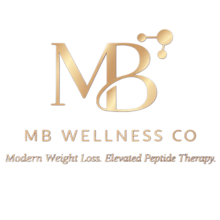 MB Wellness Co. logo in gold with “Modern Weight Loss. Elevated Peptide Therapy.”