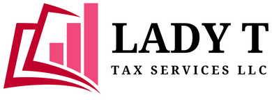 The logo for lady t tax services llc is a pink and black logo.