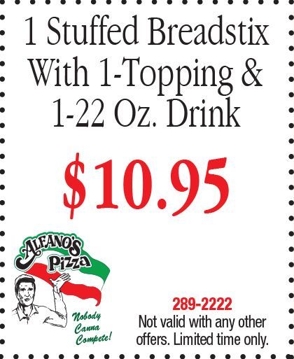 1 Stuffed Breadstix with 1 Topping & 1 22oz. Drink — Knoxville, IL — Pete Alfano's Pizzeria