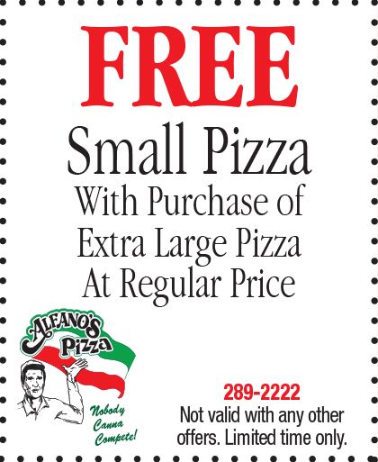 Free Small Pizza — Knoxville, IL — Pete Alfano's Pizzeria