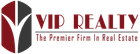 Logo for VIP Realty, featuring a stylized symbol with text and tagline.