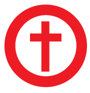 A red cross in a white circle on a white background