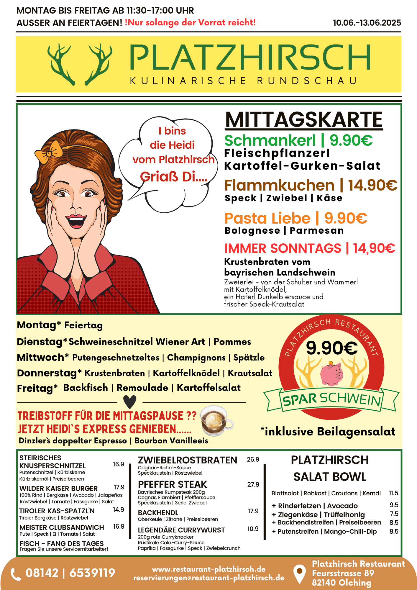 Mittagskarte des Restaurant Platzhirsch