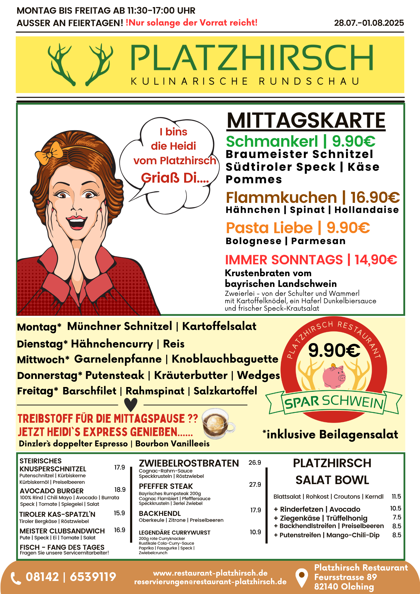 Mittagskarte des Restaurant Platzhirsch