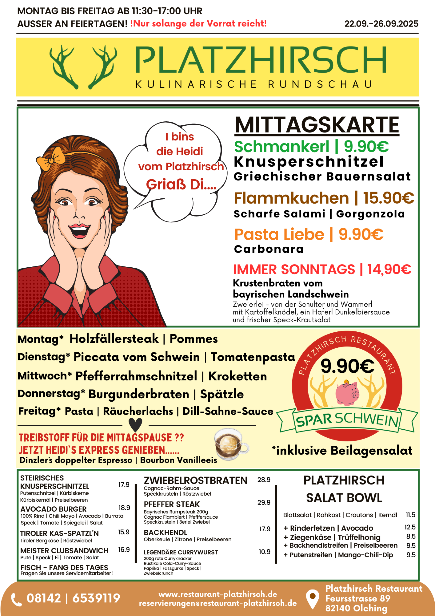 Mittagskarte des Restaurant Platzhirsch
