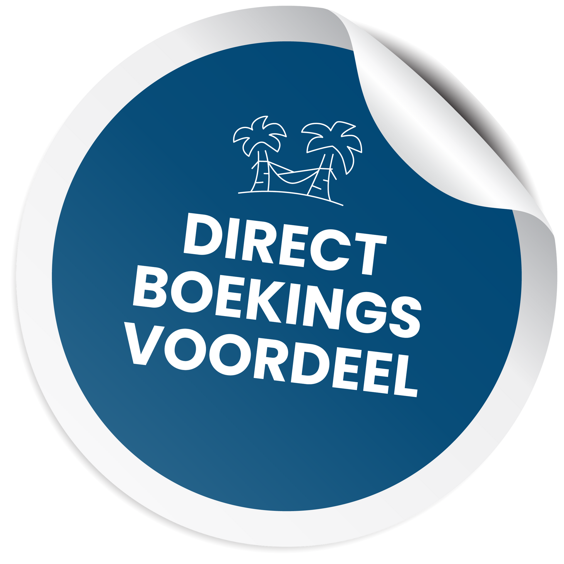 A blue sticker that says book direct & benefit