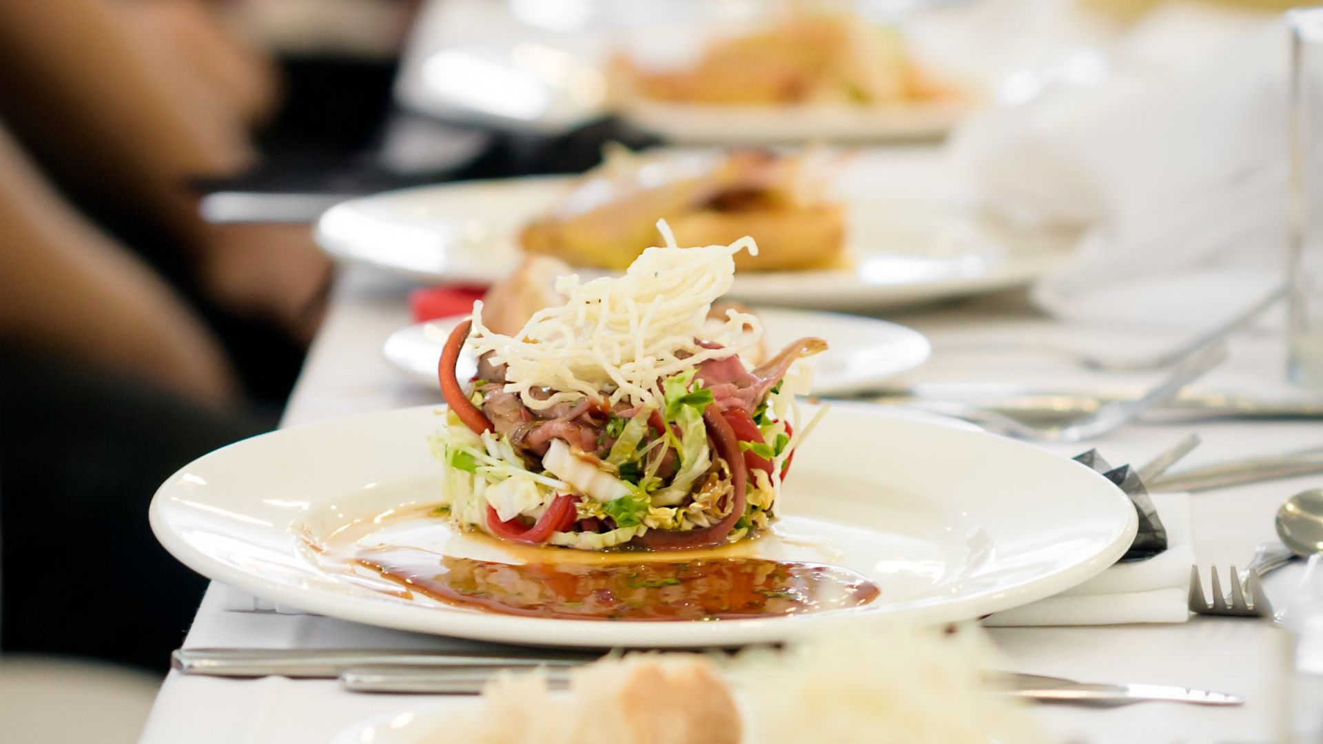 A close up of a plate of food on a table.