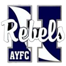 Logo of "Rebels" over a blue and white "H," with "AYFC" at the bottom.