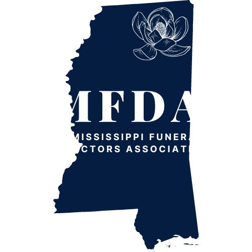 Mississippi map in navy blue with a white magnolia flower and 