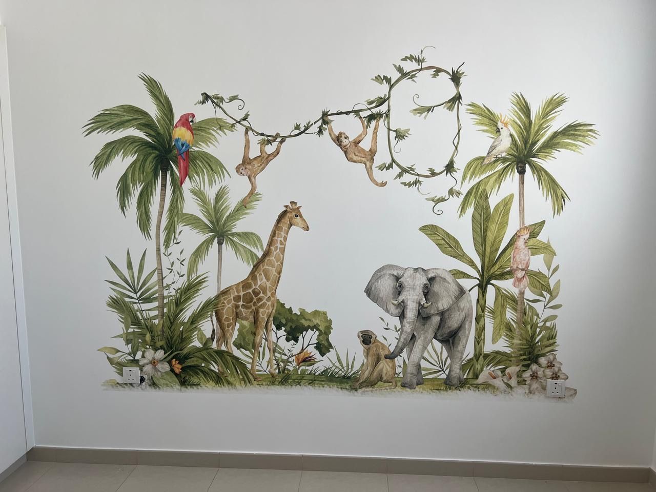 Wall Zen UV wall printing machine in action — custom parrot mural