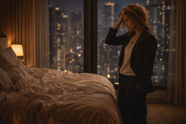 High-pressure professional exhausted at night