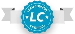 Blue circular “Lead Counsel Verified” badge with “LC” in the center and white ribbons on both sides