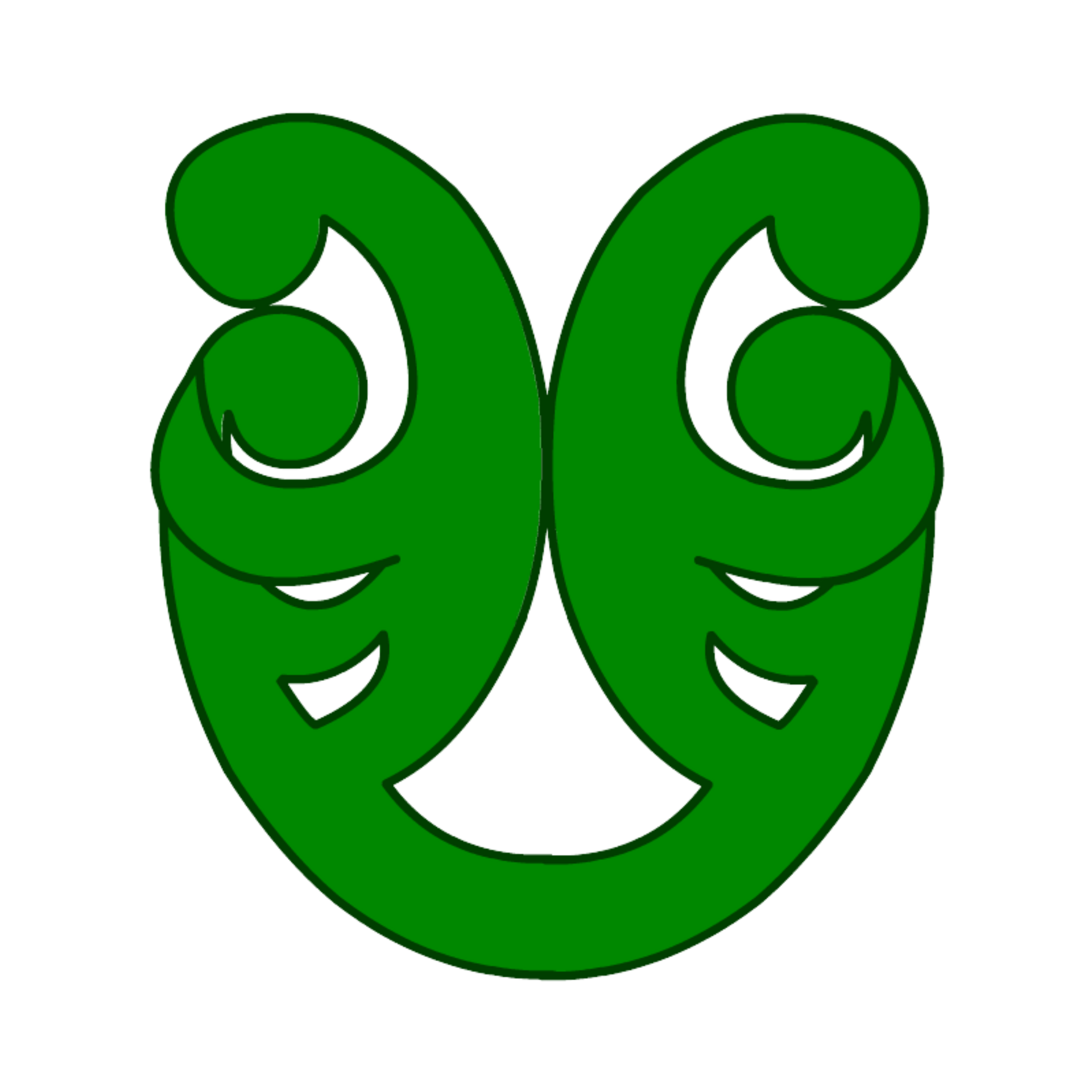 A green symbol with two eyes and a smile on a white background.