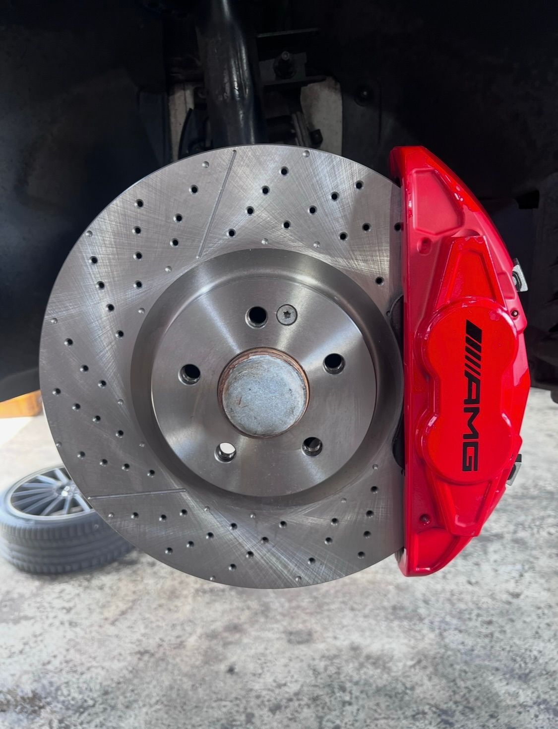 A Close up of an AMG Brake on a car — AWS Mechanical in Stuart Park, NT