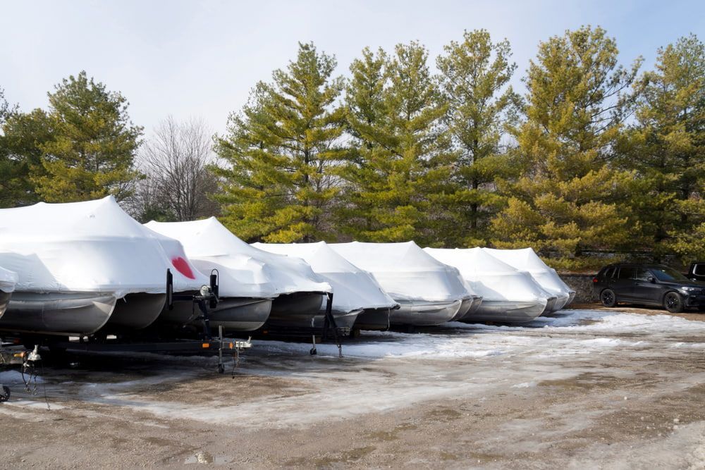 Boats Covered in White Tarps — Bay & Basin Storage In Huskisson, NSW