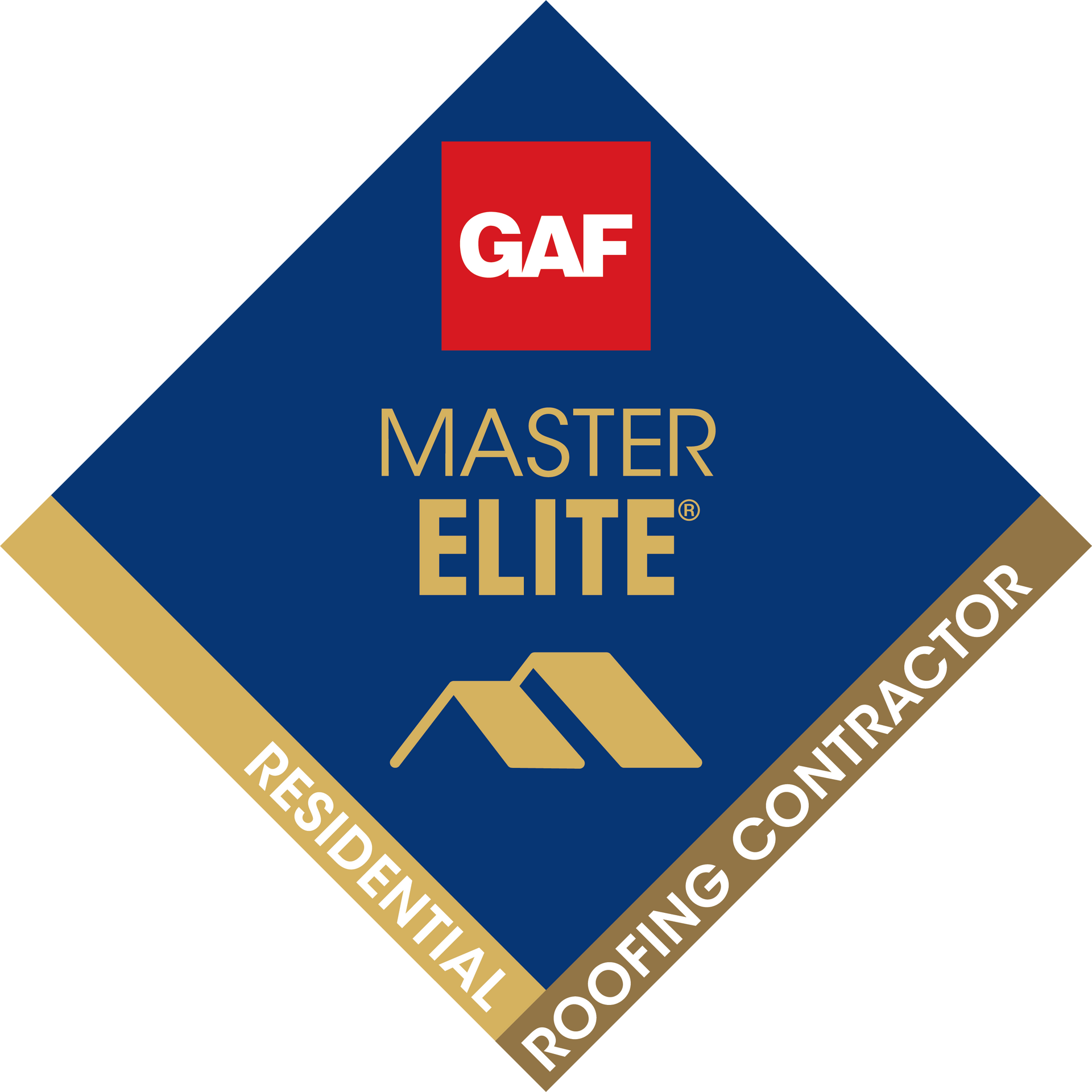 a logo for a master elite residential roofing contractor