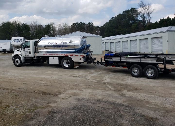 A Truck with Trailer — Monroe, GA — Right Price Plumbing and Septic