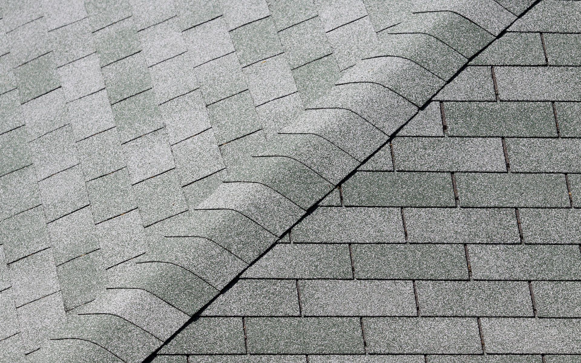 A close up of a roof with shingles and a roof without shingles.