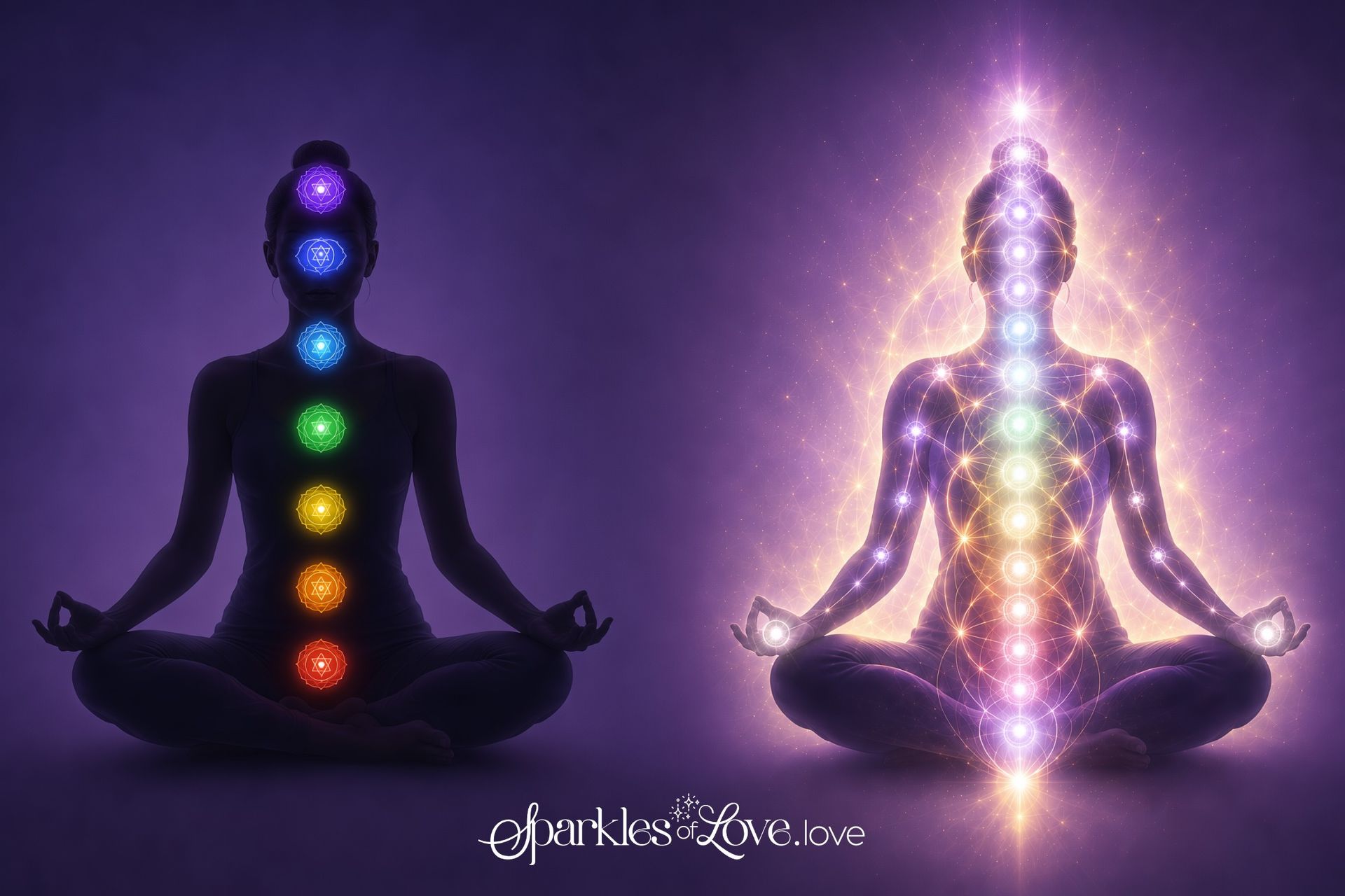 Visual of advanced chakra activations before and after 