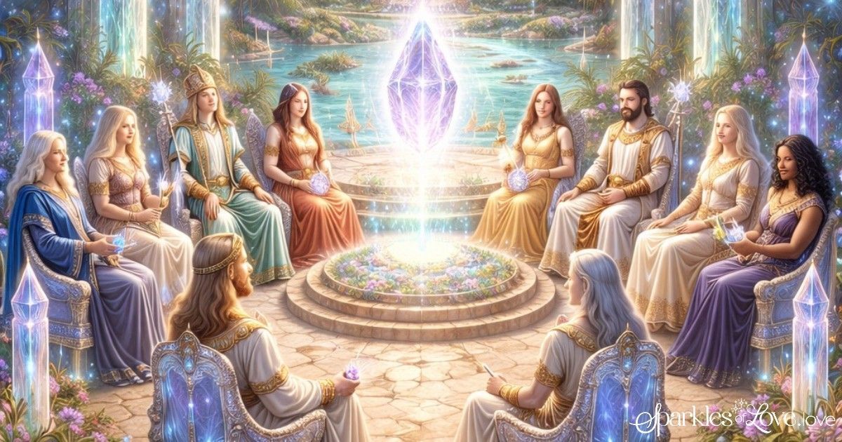 The Lemurian Council of Light sitting in a circle