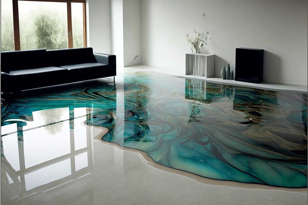 Modern floor coverings interior marble and epoxy
