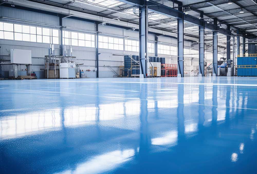 Genarative AI floor with self-leveling epoxy resin in industrial
