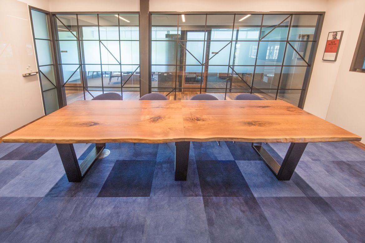 Custom Built Live Edge Wooden Conference Table for Chicago Bears at Halas Hall