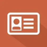 White ID card icon on orange background.