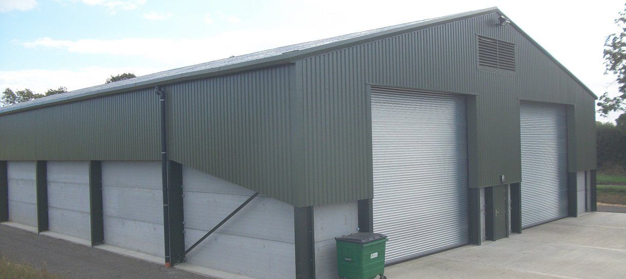 A machinery shed with roller shutters