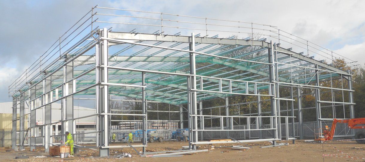A large steelwork building