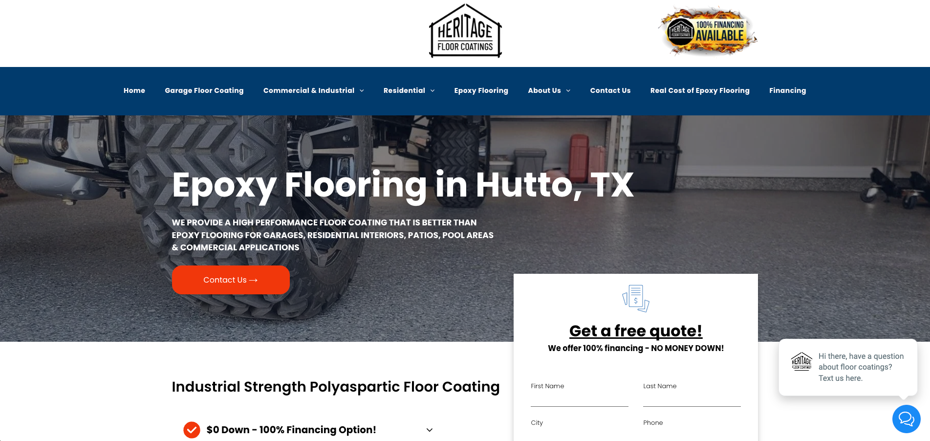 The homepage of a website for epoxy flooring in hutto , tx.