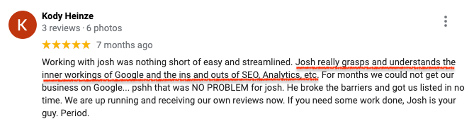 A blurred image of a person 's review on a google review page.