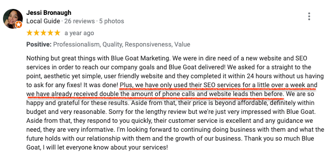 A woman is giving a review on a google review page.