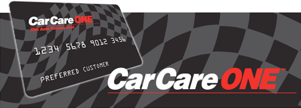 A car care one credit card on a checkered background