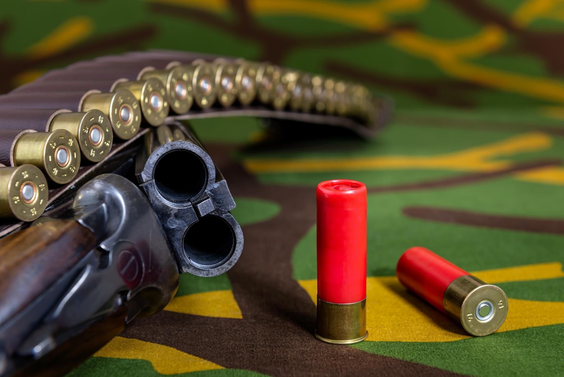 A Shotgun and Two Bullets Displayed on a Camouflage Background — Coffs Coast Firearms In Coffs Harbour, NSW