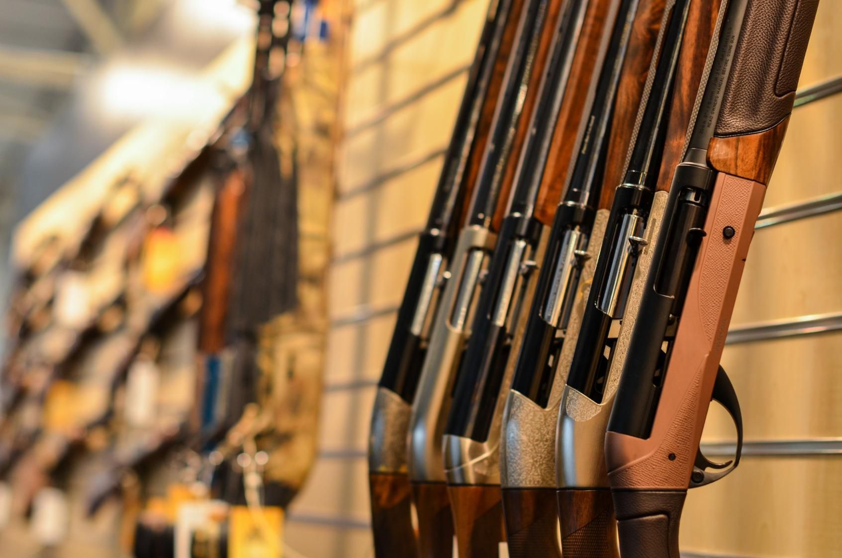 A Display of Various Shotguns Arranged Neatly on Shelves — Coffs Coast Firearms In Glenn Ines, NSW