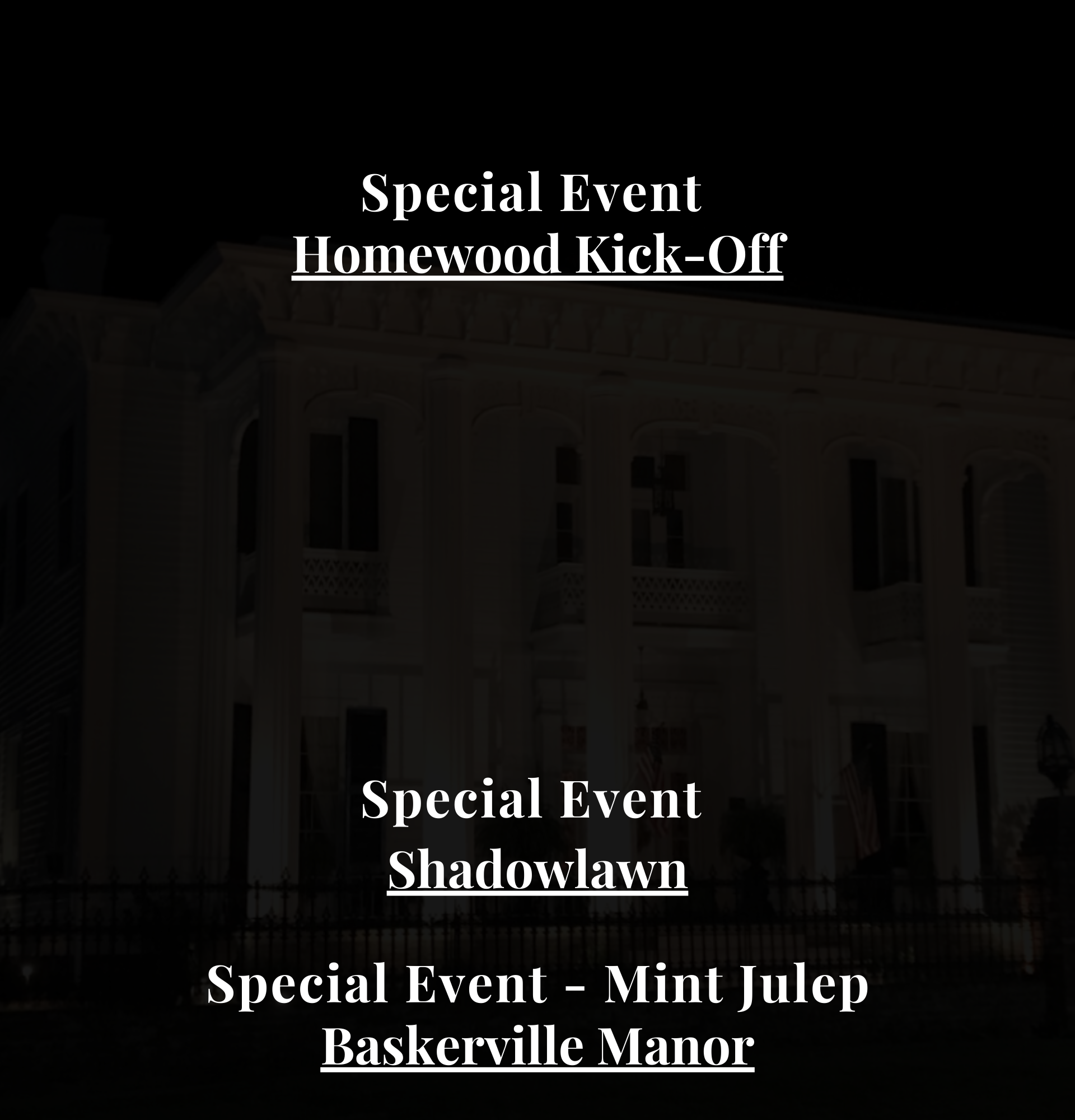 A poster for a special event at baskerville manor