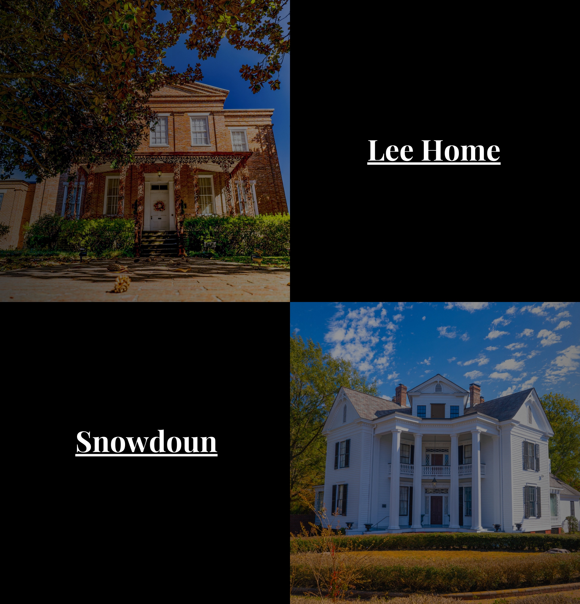 Four pictures of houses with the words lee home snowdown and lee home