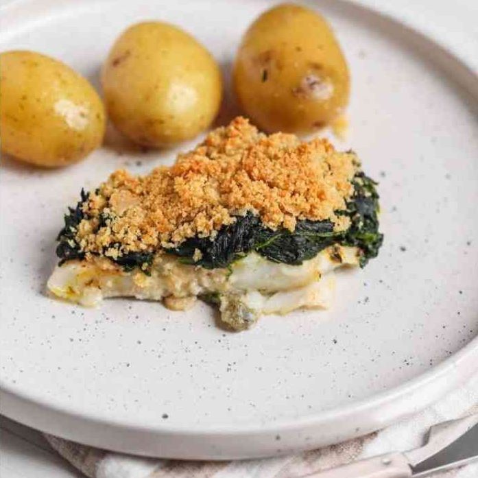 Cod Baked with Spinach & Crispy Top recipe