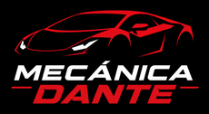 Logotipo de un coche deportivo rojo con el texto “MECANICA DANTE” sobre un fondo negro.