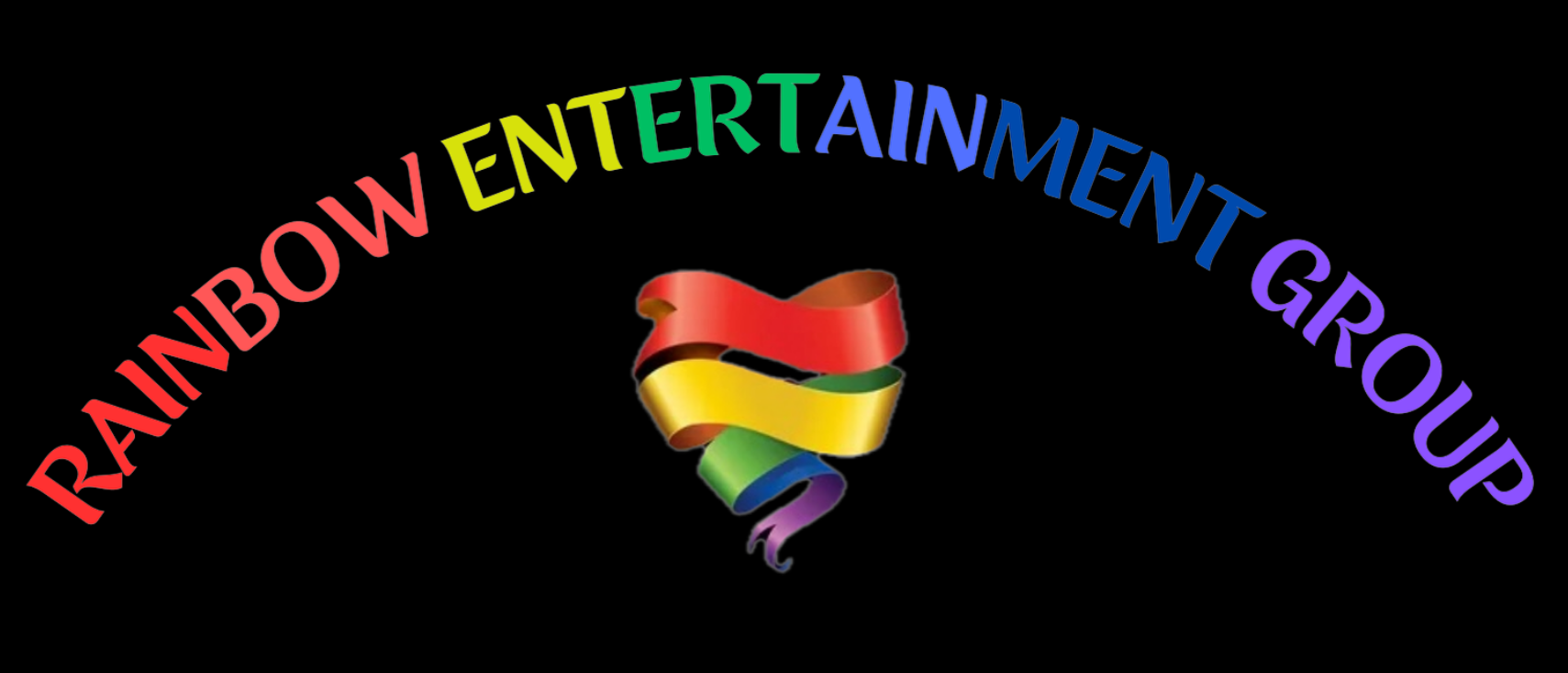Logo with a heart-shaped rainbow ribbon and gold text: 