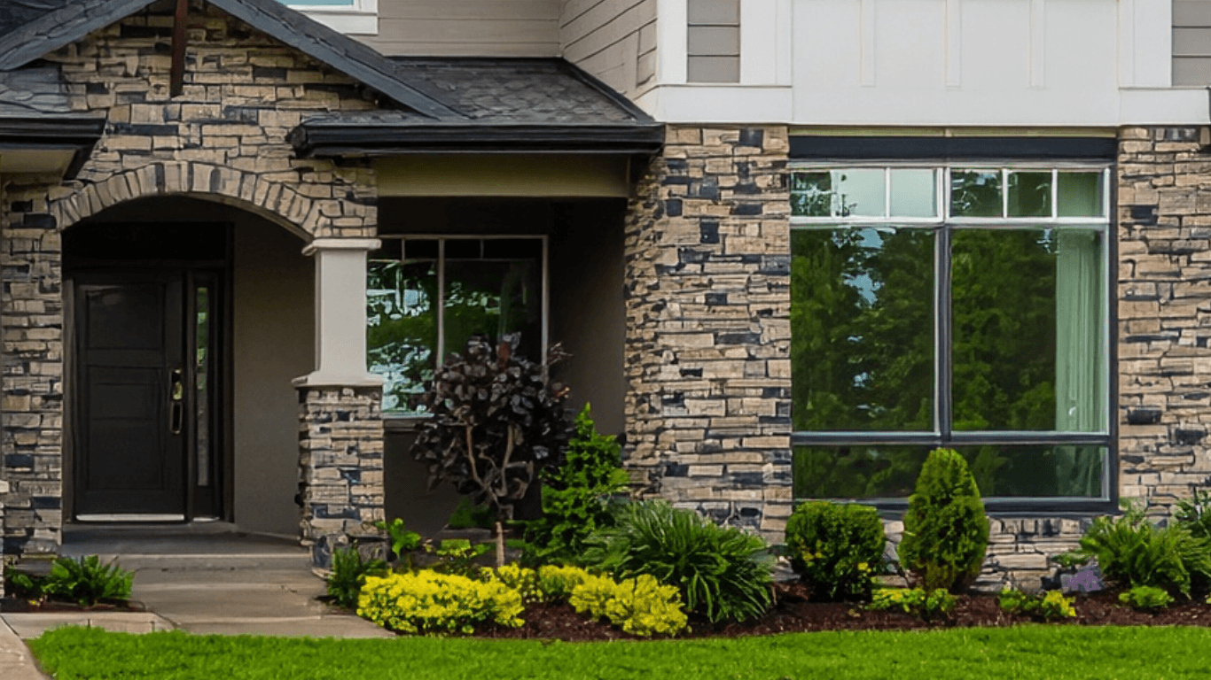Exterior stone veneer masonry